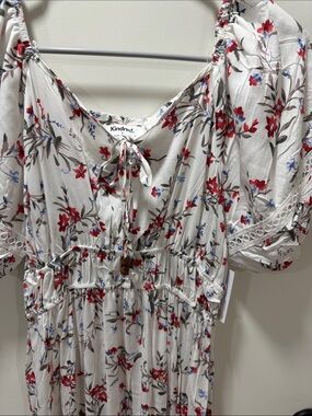 Kindred White Floral Maxi Dress with Red & Blue Blooms